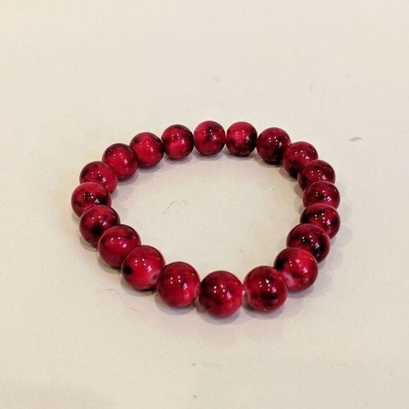 Women's Bracelet Elastic with Red Beads - Picture 1 of 1
